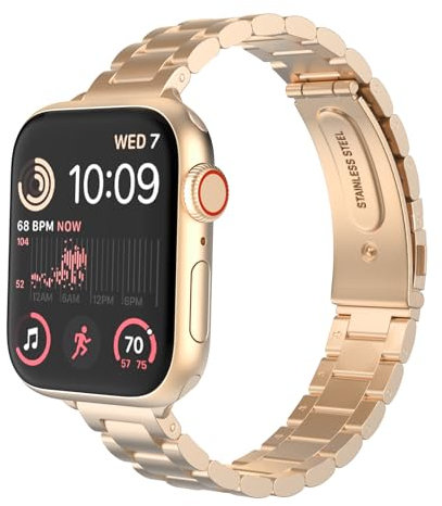 MoKo Correa de Acero Inoxidable Compatible con Apple Watch Band Ultra/Ultra2 49mm/Series 10/9/8/7/6/5/4/3/2/1/SE 42/44/45/46mm,Pulsera de Reloj Ajustable con Extractor,Oro Rosa