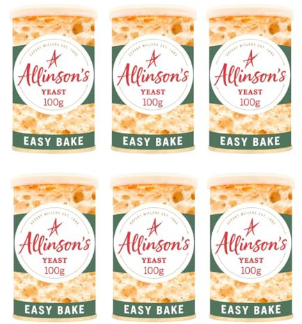 Allinson's Easy Bake Yeast Tin 6X100g – Fast Action Yeast for Bread Makers and Hand Baking – Ideal for Quick and Instant Recipes – Makes Up to 14 Loaves – Suitable for Vegetarians and Vegans
