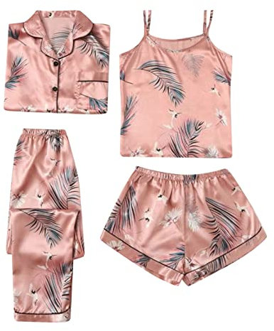 Pigiami Donna Cotone Completo da casa da Donna con Stampa Pigiama Sottile alla in Pezzi per Tutte Le Stagioni Tutone Pigiama Anziano Pigiama Donna Intero (Rose Gold, S)