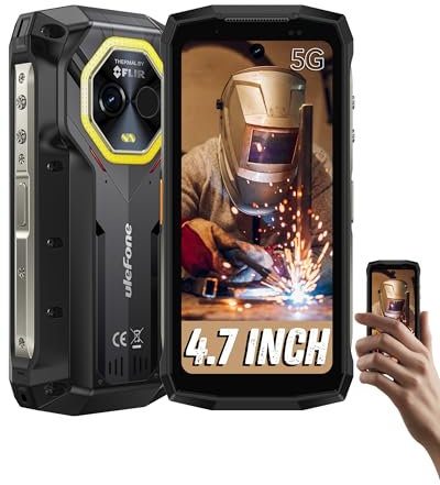 Ulefone Armor Mini 20T Pro 5G Rugged Smartphone con Termocamera, 4.7'' HD+ Android 14 16GB RAM+256GB ROM 50MP+32MP 6200mAh 33W IP68 Telefono Indistruttibile, Dual SIM/Face ID/NFC/GPS
