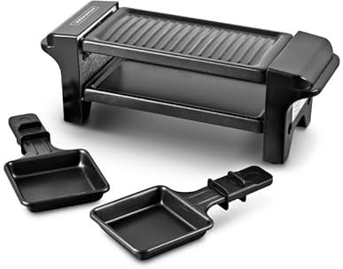 Kitchencook - Appareil à Raclette - 2 Personnes - 350w - Grill Antiadhésif Amovible - 2 Poêlons - Poignée De Transport