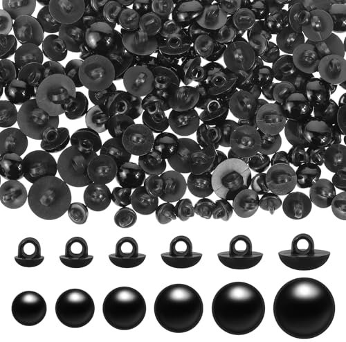 JJUNW 320 Stück Schwarze Knöpfe Für Bastelaugen, Sicherheitsaugen für Häkeltiere, 8/9/10/11.5/12.5/15mm Schwarze Kunststoff-Knöpfe Sicherheitsaugen zum Basteln für DIY Puppe Plüschtier Animal Toy