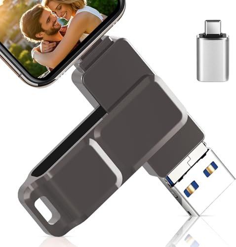 3-in-1 USB Stick 256gb Speicherstick mit USB-C Adapter für Phone/Android/Tablet/PC/Laptop, Externer Photostick– Effizientes Backup von Fotos/Daten/Dokumentieren, Kompatibel mit iOS und Android,Schwarz