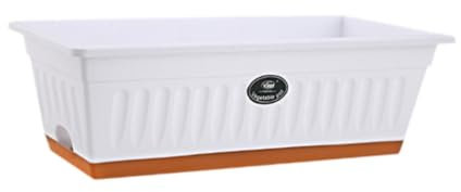 KESOTO Flower Window Box Vegetable Planter, Windowsill Pot With Drainage Holes & Tray, Rectangle Plant Pot, Window Box Planter, Plastic Plant Trough for Patio, Garden Home Decor, Pale, White