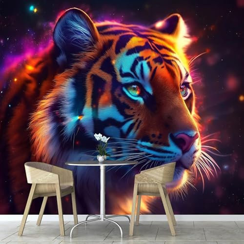 Wallpaper Papier Peint Panoramique Tigre Jaune 150×105cm Poster Geant Mural，3D Ciel Étoilé Noir Peinture Murale Papier Peint Salon Chambre