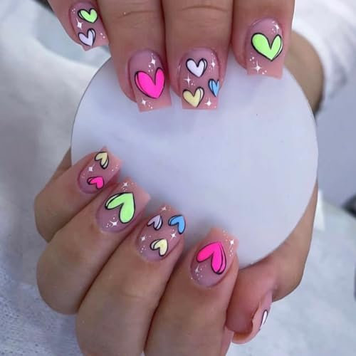 Kabwea Set di 24 unghie finte a pressione, kit manicure fai da te con colla per unghie, ideale per manicure fai da te e occasioni sociali