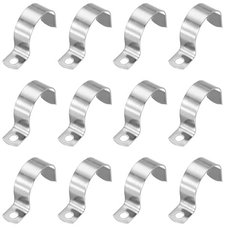 PATIKIL 40mm Rigid Pipe Strap, 12 Pcs 304 Stainless Steel Conduit Clamp 1 Hole Thicken U Bracket Pipe Clamp Tube Strap for Pipe Cable Wire Fixing, (1-4/7)