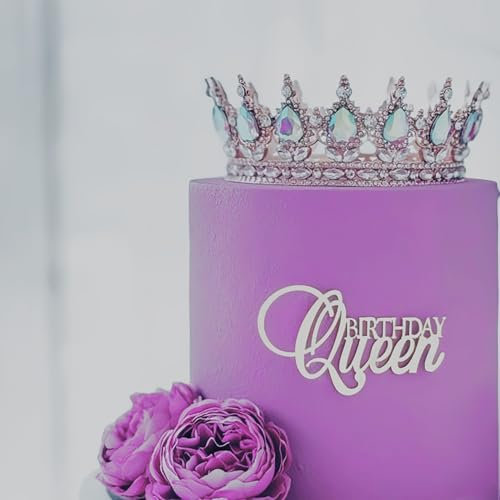 Happy Queen Cake Topper,Acrylic Happy Birthday Cake Decoration for Women Girls Birthday Queen Cake Topper Wedding Birthday Engagement Bridal Shower(silve)