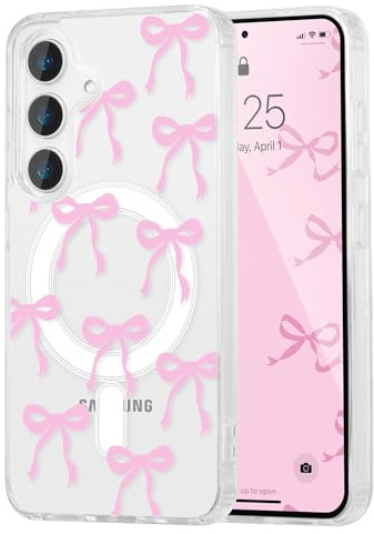UEEBAI Cover magnetica per Samsung Galaxy A56 compatibile con ricarica senza fili, trasparente custodia per telefono a motivo di farfalla antiurto TPU Bumper Cover per ragazze donna Rosa