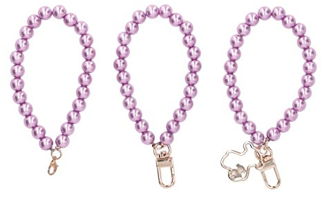 Buachois 3pcs Perlenschlüsselkette, 10mm Perle Armband Schlüsselbund, Kanten Perlenschlüsselring Charme Handgelenk Lanyard mit Metallschnallenschlüsselringen für die Telefonhülle (H20 lila)