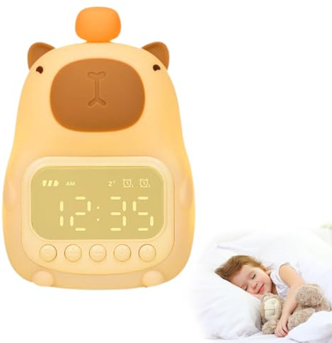 Capybara Luz Nocturna y Despertador Infantil, Silicona Capibara de Mesita de Noche Con Dos Alarmas para Niños