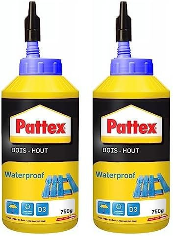Pattex - Colle Bois Waterproof en Biberon 750g - Vinylique pour Montage, Assemblage, Placage et Contrecollage en Milieu Humide et Chaud (Lot de 2)