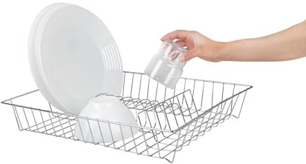 Equinox 517603 - Escurridor para Platos (Acero Inoxidable, 43 x 34 x 7,5 cm, Acero Inoxidable Cromado, hasta 12 Platos, Color Plateado