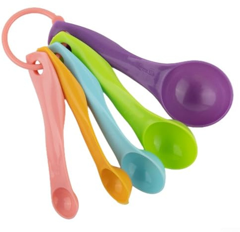 5 Piece Plastic Measuring Spoons Set for Kitchen Baking Cooking Measuring Tools Colorful Spice Teaspoons Tablespoons Scale 1ml 2.5ml 5ml 7.5ml 15ml for Home Restaurant