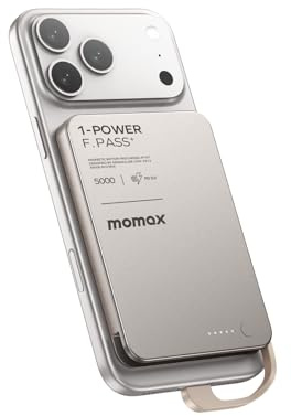 MOMAX Ultra-schlanke Powerbank 5000mAh mit Integriertem USB-C-Kabel, PD 20W Schnellladeakku für iPhone 17/16/15, iPhone Air, Android, Reise-Essential (Nicht drahtlos Aufladen, kein Lightning)
