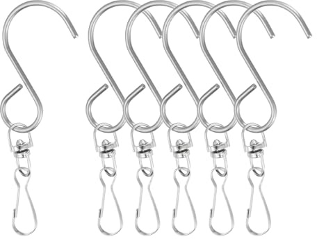 PATIKIL 85mm Swivel Hooks Clips for Wind Spinners, 6Pcs Stainless Steel 360 Degree Windsock Supplies Wind Chime Hanger for Windsock Bird Feeder Party Garden Bells, Silver