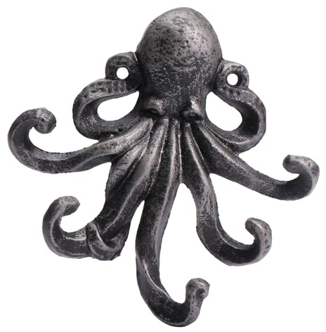 Toyvian Retro Oktopus Haken aus Eisen für Flur und Wohnzimmer | Schlüsselhaken für Zuhause, Silberne Ausführung, für Leinen und Handtaschen, Leicht zu Montieren