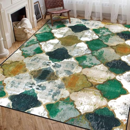 Chanxiang666 Teppich Moderner Wohnzimmer Teppich 140x230cm Smaragdgrün, Senfgelb, Milchig-Weiß, gesprenkelter Farbverlauf Non-Shedding für Schlafzimmer, Spielzimmer