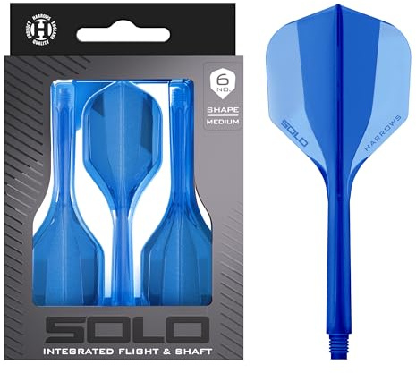 Harrows Solo Integrated Flight & Shaft System – 3 Molded Flights & Shafts – One-Piece Aero Core Construction – Fixed 90° Design for Stability (Blue, Medium)