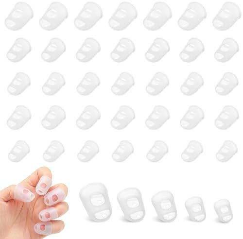 dinghaole 40 Stück Gitarre Fingerschutz, Silikon Gitarre Fingerspitzenschutz, Atmungsaktiv Fingerkuppenschutz mit Anti Rutsch Fingerhut Transparente Fingerkappen für Anfänger und Musiker