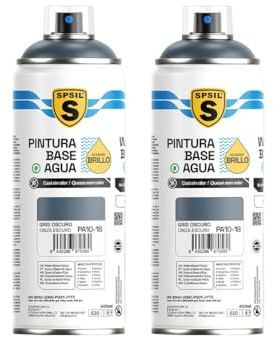SPSIL Pintura Spray Base Agua Gris Oscuro 400ml(pack of 2) - Sin Olor, para Madera, Plástico, Metal y Automóvil - Acabado Profesional, Secado Rápido y Ecológica