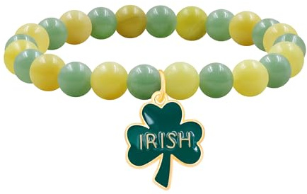 Vivaday St. Patrick's Day handgefertigtes grünes Perlenarmband mit Kleeblatt-Anhängern – irischer Glaube, Hoffnung & Segen Schmuck, Glücksbringer-Armband YS5659