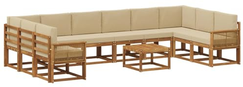 vidaXL Outdoor-Sofagarnitur 11 pcs Natur und Beige Massivholz Akazie, Akazienholz Sofa, modernes Garten-Sofa, wetterfestes Sitzmöbel, Flexibles Möbelstück für den Hinterhof