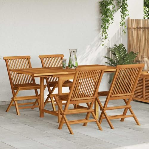 IKAYAA Conjunto Jardín Exterior Madera Mesa Extensible y 4 Sillas Plegables Comedor Jardin Juego de Comedor de Exterior Muebles de Jardín Madera de Teca