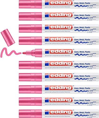edding 750 gloss paint marker - pink - 10 paint markers - round tip 2-4 mm - paint pen for glass, pebbles, wood, plastic, paper - waterproof, high coverage