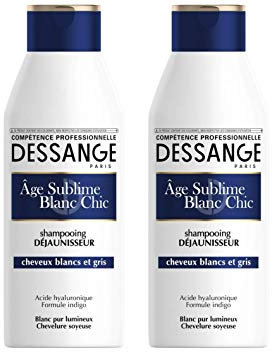 DESSANGE - Shampoing Déjaunisseur Âge Sublime Blanc Chic - Formule Indigo Enrichie En Acide Hyaluronique - Résulat Blanc Lumineux & Soyeux - Pour Cheveux Blancs & Gris - 2 x 250 ml