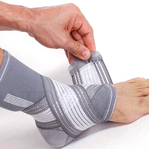 NEOtech Care - Tutore per caviglia a fascia - Tessuto elastico e traspirante - compressione regolabile con fascia a strappo - uomo, donna, ragazzo - piede destro o sinistro (Grigio, M, 1 Pezzo)