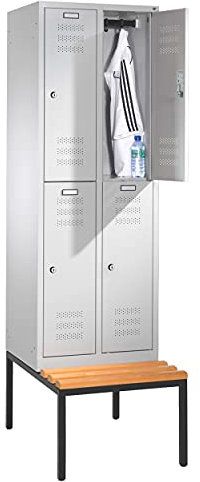 Umkleideschrank Schließfachschrank Spind mit Bank und 2 Abteilen à 40 cm
