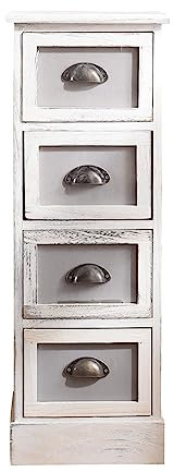 Rebecca Mobili Hochkommode mit 4 Schubladen, Highboard Vintage, Holz, Weiß Grau, Schlafzimmer Bad – Maße: 80 x 29 x 25 cm (HxLxB) - Art. RE4889