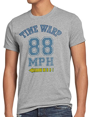 style3 Time Warp 88mph Herren T-Shirt Zukunft McFly Marty Gamer College, Größe:XXL;Farbe:Grau meliert