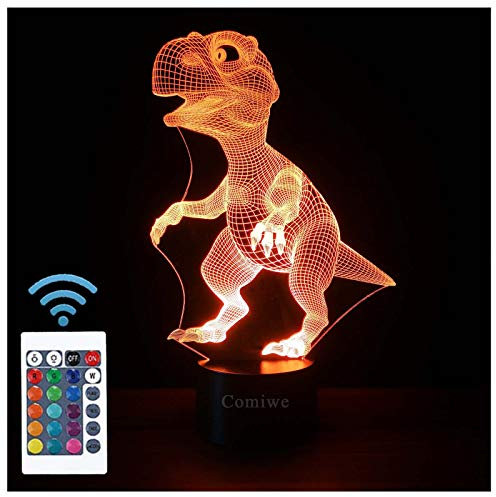 Comiwe Dinosaurier (A) 3D Illusion Nachtlicht Spielzeug,Dekoration LED Nachttischlampe 16 Farben Ändern mit Fernbedienung,Weihnachten Deko Lampe Geburtstagsgeschenk Für Mädchen Jungen Kinder Freunde