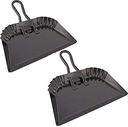 Edward Tools Recogedor de metal negro de 12 pulgadas, acero con recubrimiento en polvo resistente que no se astilla ni se dobla, borde de precisión para barrer objetos pequeños, mango de bucle para