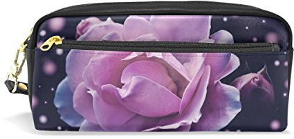 Eslifey Violet Rose Tragbare Tasche PU Leder Schultasche Stifteetui, Stifteetui, Stifteetui, Wasserdicht, Kosmetiktasche, Make-up-Koffer