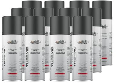 COLORS Hitzefest Sprühlack - 400ml Hochtemperatur Spraydose - 12er Set Schwarz matt