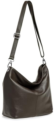 Caspar Klassisch Elegante Leder Handtasche Damen Tasche mit verstellbarem Schultergurt - PREMIUM LINE - Modell No.803 - Made in Italy, Farbe:dunkelbraun, Accessoires:One Size