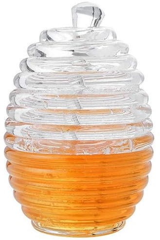 VIFER Pot de Miel, 265ml Pot Miel en Forme de Ruche avec Cuillère et Couvercle, Transparent Pot de Sirop Distributeur de Miel Pot de Confiture pour Maison Cuisine Magasin
