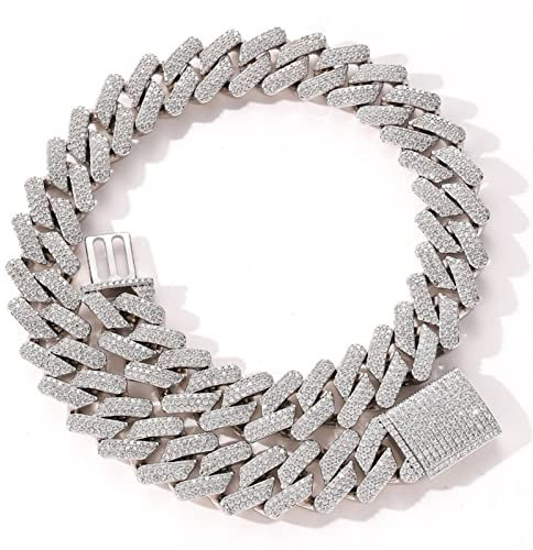 HALOKAIYA ICEDIAMOND 20MM Hip Hop Iced Out Miami Cuban Link Chain Necklace/14K Gold Plated Bling CZ Lab Diamond Choker Heavy Cuban Necklace/Luxury Trend Jewelry Gift for Man (20'', White)