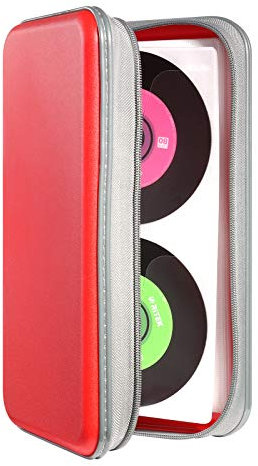 UENTIP CD-Hülle mit 96 Kapazitäten, tragbare DVD-Hülle aus Hartplastik, CD-Organizer, Brieftasche, schützende DVD-Aufbewahrung (rot96, 96)