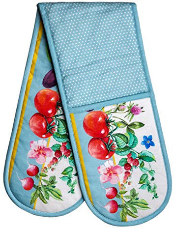 Maison d' Hermine Double Oven Mitts 100% Cotton 18 cm x 89 cm Double Oven Mitt Heat Resistant BBQ Cooking Gloves with Loop, Baking, Grilling, Home, Kitchen, Handling Hot Pans Spring Summer (Giverny)