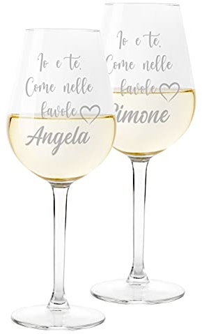 Colorfamily Coppia Calici Personalizzati Set da 2 calici Vino Personalizzati con Nome Io e Te Come nelle Favole - Bicchiere in Vetro 500 ml