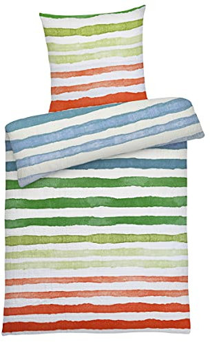 Carpe Sonno Seersucker Bettwäsche 200 x 200 cm Baumwolle - 3 teilig Bettwäsche-Sets aus Deckenbezug + Kissenbezug - mit Reißverschluss für Bettwäsche - Gestreift Bettwäsche Bügelfrei - Orange