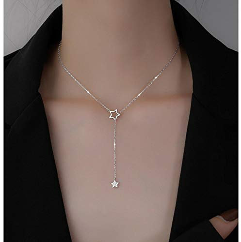 925 Sterling Silber Cute Shiny Star Choker Drop Charm Halsketten Charming Woman Hochzeitsfeier Geburtstag 45 cm