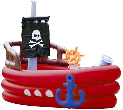 Teamson Kids Water Inflatable, Pirate Boat Water Fun for Outdoor Garden, Water Play Centre for Boys & Girls with 7 Accessories
