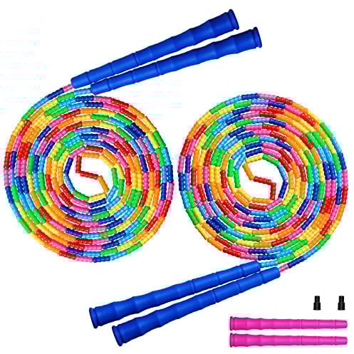 Kingcolor Double Dutch Jump Rope 16 FT 2 Pack Long Jump Rope, Plastic Segmented Beaded Diy Jump Rope, Suitable for Children and Adults, Long Enough for 5-6 Jumpers (Blue style 2)