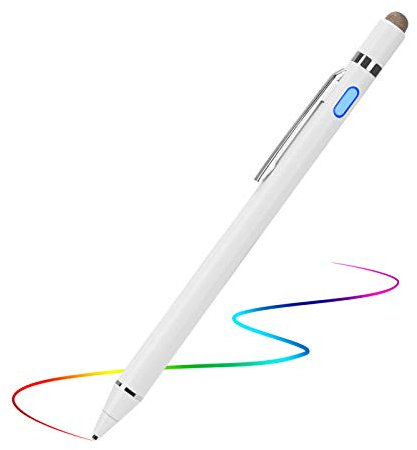 2-in-1 Active Stylus Digital Pen with 1.5mm Ultra Fine Tip for iPad iPhone Samsung Tablets, Work on Touchscreen Phones and Tablets,Good at Drawing and Writing, White