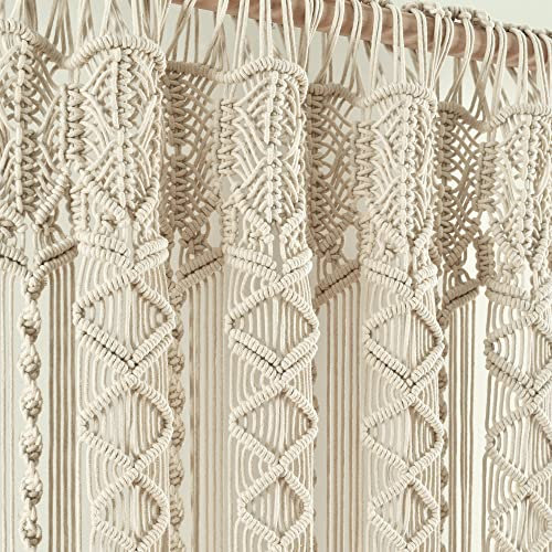 Lush Decor Boho Macrame Textured Cotton Window Curtain/Room Divider/Doorway/Wall Decor, 63 L x 40 W, Neutral